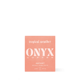 Tropical Weather Instant Specialty Coffee packaging in vibrant design, featuring Onyx Coffee brand.