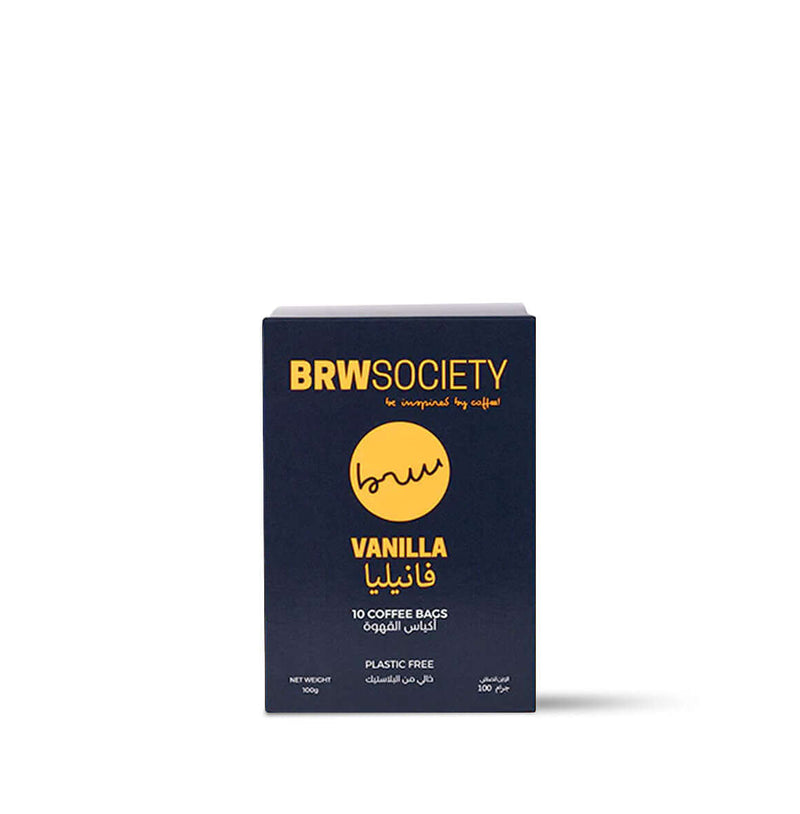 BRW Society's convenient coffee bags with 100% ground Arabica, blended with vanilla and roasted almond notes for a sweet flavor.