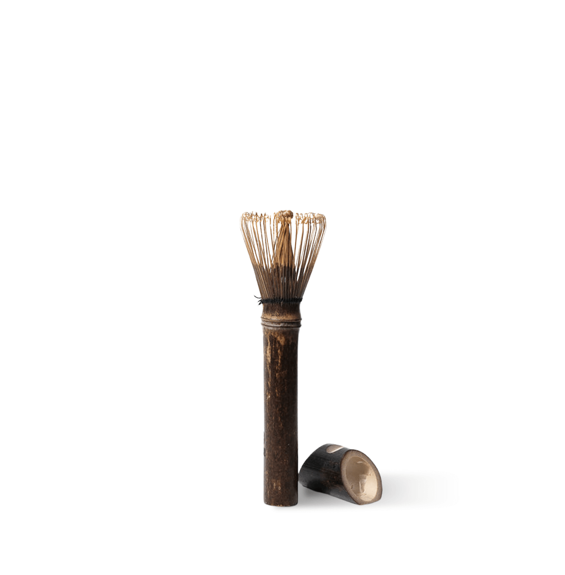Bamboo whisk with 40 prongs, perfect for Koicha (thick) Matcha tea. Handmade from purple bamboo, 6-inch length, includes storage sleeve.