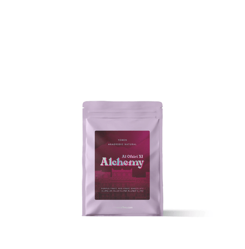 Yemen QIMA Alchemy Al Ofairi XI by THREE Coffee features Yemenia genetics and Alchemy processing, offering vibrant acidity, silky body, and complex sweetness from Bani Ofair terroir.
