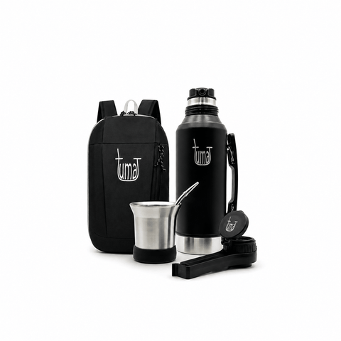 Yerba Mate Kit To Go with thermos, mate cup, backpack, and accessories for travel and home brewing